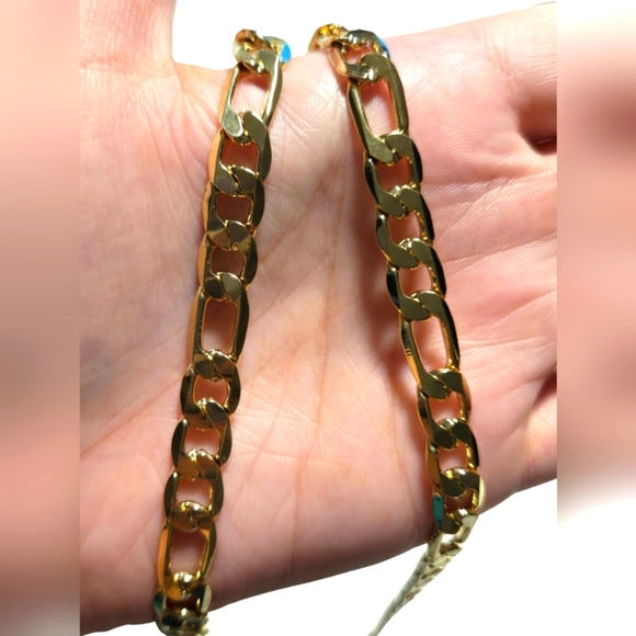 Jewelry - Figaro Chain 18k Gold Layered Chain Mens Necklace 22inch Gold